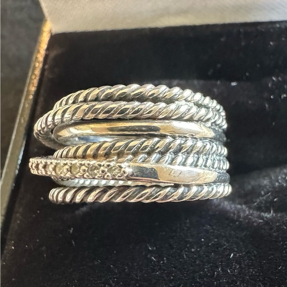 David Yurman Silver twisted crossover with diamonds. 12 mm - Picture 4 of 11